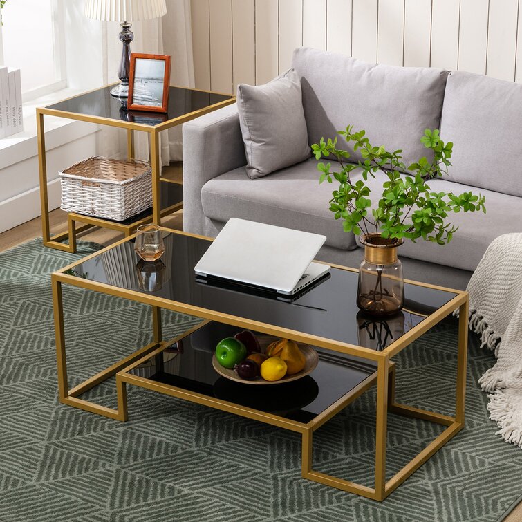 Metal glass deals coffee table sets